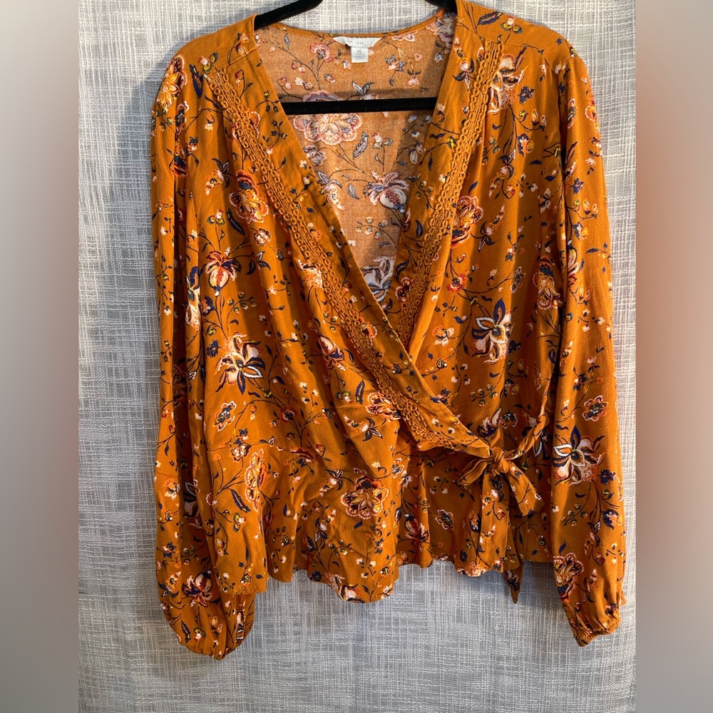 Floral wrap blouse, fall top